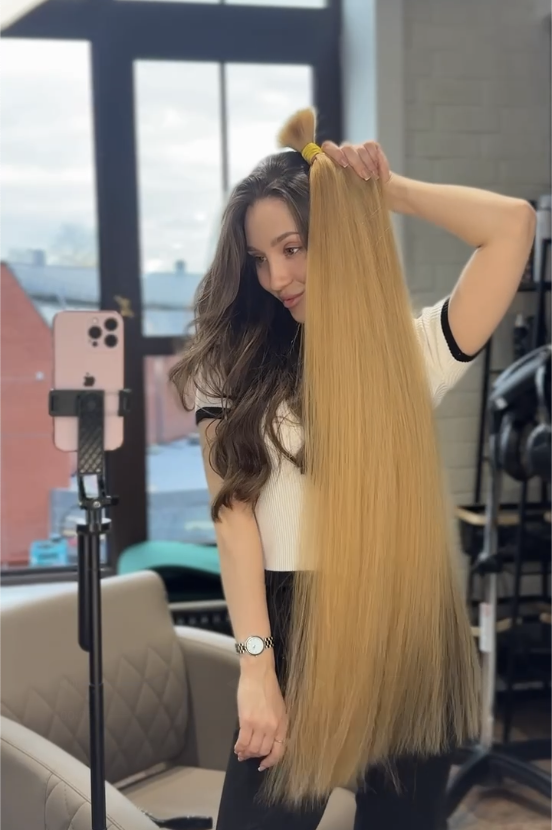 DAJMUR Slavic natural hair extensions #2444 - Light blonde, 39 in (99 cm)