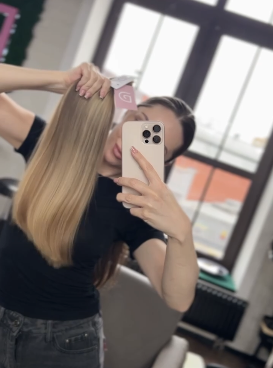 DAJMUR Slavic natural hair extensions #2463 - Light blonde, 19 in (49 cm)
